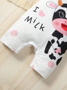 Baby Girl Cow & Slogan Graphic Cami Jumpsuit - Pink - View 5