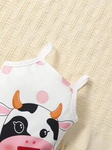 Baby Girl Cow & Slogan Graphic Cami Jumpsuit - Pink - View 6
