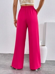 SHEIN Essnce Quần nữ Dây kéo Thắt nút Túi màu trơn Giải trí - Màu Hồng Tươi - Xem 2