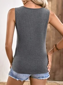 SHEIN LUNE Floral Print Notched Neck Tank Top - Grey - View 2