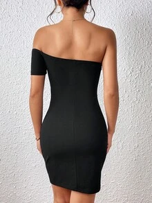 SHEIN Privé Đầm Cắt ra màu trơn Thanh lịch - màu đen - Xem 2