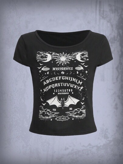 Goth Sun Moon & Letter Graphic Tee