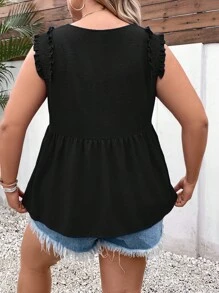 SHEIN LUNE Plus Frill Trim Peplum Blouse - Black - View 2