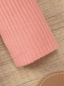 SHEIN Young Girl Ribbed Knit 3D Ear Design Hooded Romper - Coral Pink - View 4