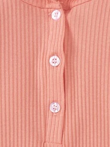 SHEIN Young Girl Ribbed Knit 3D Ear Design Hooded Romper - Coral Pink - View 6