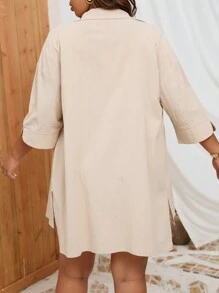 INAWLY Plus Drop Shoulder Shirt & Knot Front Shorts - Apricot - View 2