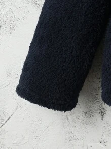 SHEIN Tween Boy Two Tone Letter Patched Detail Hooded Teddy Jacket Without Tee - Blue - View 4