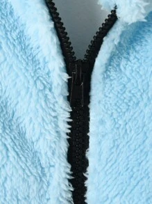 SHEIN Tween Boy Two Tone Letter Patched Detail Hooded Teddy Jacket Without Tee - Blue - View 5