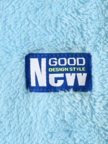 SHEIN Tween Boy Two Tone Letter Patched Detail Hooded Teddy Jacket Without Tee - Blue - View 3