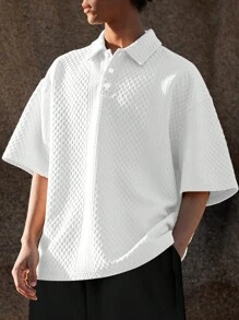 Manfinity Hypemode Men Solid Drop Shoulder Polo Shirt - White - View 1