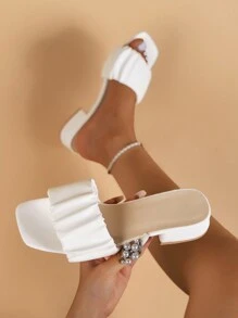 Xăng-đan nữ cao gót có chi tiết xếp nếp, Xăng-đan mule trắng thanh lịch - trắng - Xem 1