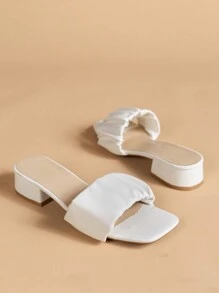 Xăng-đan nữ cao gót có chi tiết xếp nếp, Xăng-đan mule trắng thanh lịch - trắng - Xem 4