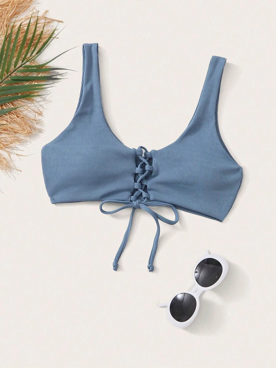 Haut De Bikini Côtelé À Lacets