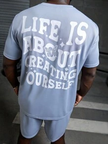 EASEVO Đàn ông cộng Đồ họa Khẩu hiệu Áo thun & quần đùi - Màu xanh nhạt - Xem 1