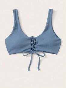 Haut De Bikini Côtelé À Lacets