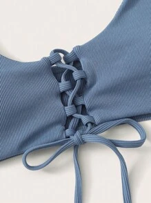 Haut De Bikini Côtelé À Lacets