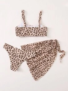Leopard Bikini Set For Summer With Beach Skirt - Apricot - View 2