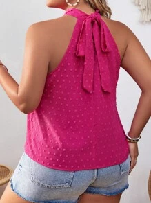 SHEIN VCAY 大碼圓點鎖眼領襯衫 - 玫紅色 - 查看 2