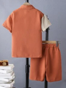 SHEIN cậu bé mười hai Hai âm Áo sơ mi & Quần short Without Tee - trái cam - Xem 2