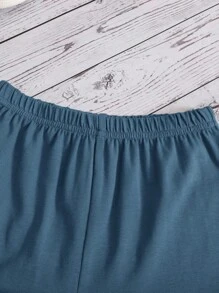 SHEIN 男嬰字母補丁細節拼接邊T恤和短褲 - 霧霾藍 - 查看 4