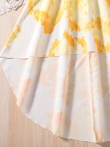 女孩印花高低下擺吊帶洋裝 - 黃色 - 查看 4