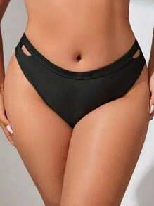 SHEIN Swim Curve Plus Cut Out Bikini Bottom - Black - View 1