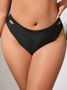 SHEIN Swim Curve Plus Cut Out Bikini Bottom - Black - View 3