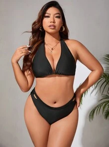 SHEIN Swim Curve Plus Cut Out Bikini Bottom - Black - View 5