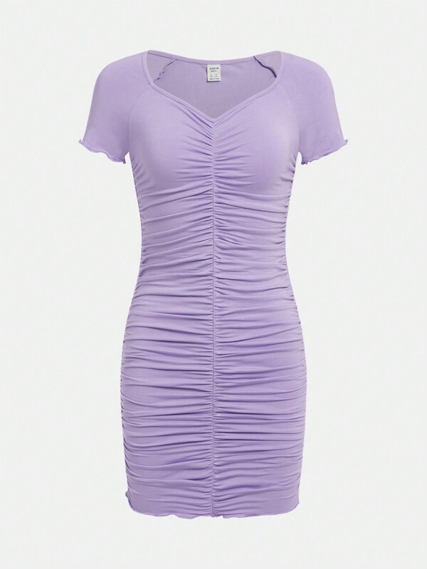 SHEIN Teen Girl Ruched Front Lettuce Trim Dress SHEIN UK