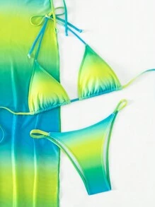 漸層側抽繩比基尼泳裝附罩衫 - 彩色 - 查看 5