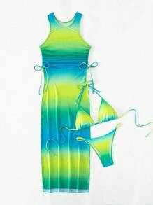 漸層側抽繩比基尼泳裝附罩衫 - 彩色 - 查看 6