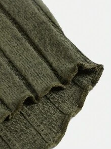 SHEIN EZwear 生菜邊羅紋針織短款T恤 - 軍綠色 - 查看 3