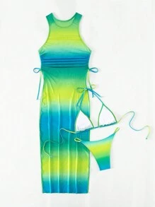 漸層側抽繩比基尼泳裝附罩衫 - 彩色 - 查看 8