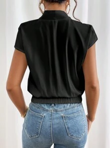 SHEIN Privé Solid Batwing Sleeve Blouse - Black - View 2