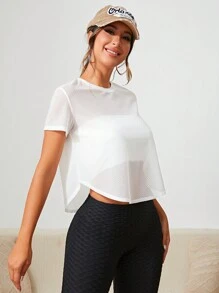 Easithlete 素色弧形下擺運動T恤不附抹胸 - 白色 - 查看 1