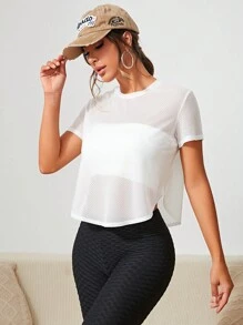 Easithlete 素色弧形下擺運動T恤不附抹胸 - 白色 - 查看 3