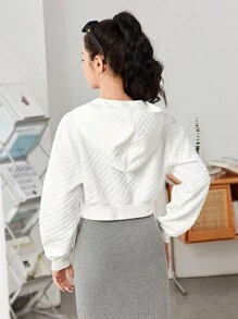 SHEIN Teen Girl Letter Patched Drop Shoulder Zip Up Sweatshirt - White - View 2