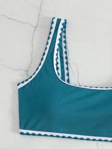 Whip Stitch Tie Side Bikini Set For Summer Beach - Blue - View 3