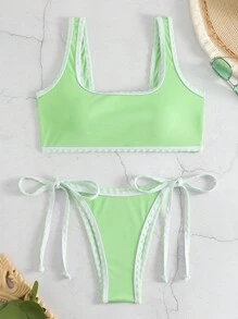 包縫側繫帶比基尼泳裝 - 綠色 - 查看 1
