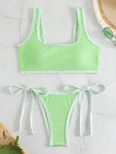 包縫側繫帶比基尼泳裝