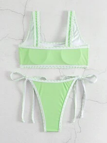 包縫側繫帶比基尼泳裝 - 綠色 - 查看 2