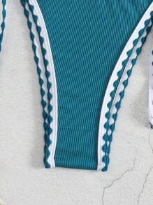 Whip Stitch Tie Side Bikini Set For Summer Beach - Blue - View 4