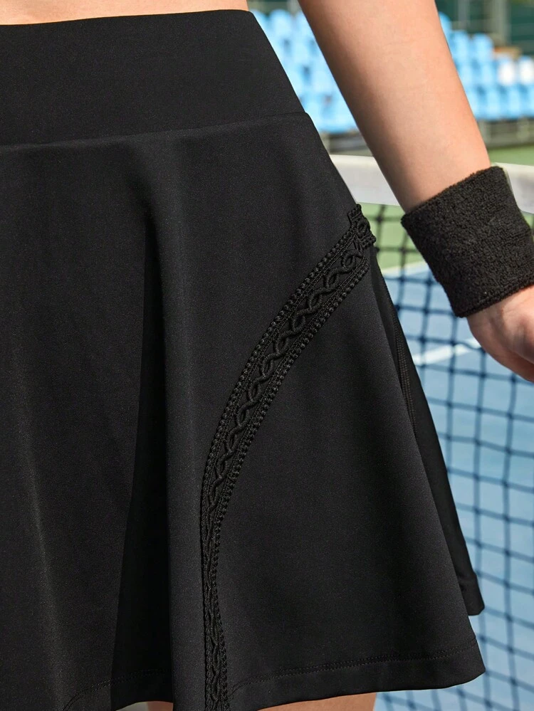 Solid Embroidery Detail Tennis Skort