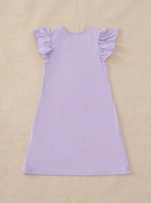 SHEIN Đầm bé gái Xù Hoạt hình Lá thư Dễ thương - Màu Lilac Tím - Xem 2
