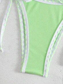 包縫側繫帶比基尼泳裝 - 綠色 - 查看 4