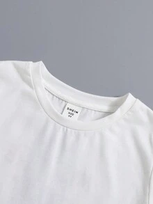 SHEIN Bộ thời trang bé trai Túi Slogan Giải trí - Màu xanh lam - Xem 5