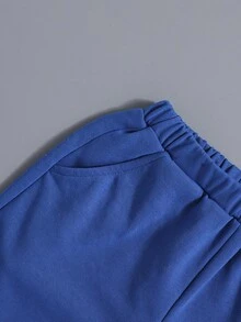 SHEIN Bộ thời trang bé trai Túi Slogan Giải trí - Màu xanh lam - Xem 6