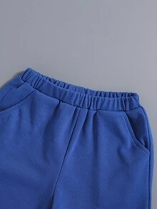 SHEIN Bộ thời trang bé trai Túi Slogan Giải trí - Màu xanh lam - Xem 7