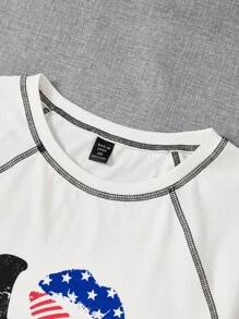 SHEIN EZwear Plus Letter Graphic Top-stitching Raglan Sleeve Tee - White - View 5