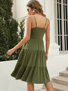 Đầm Viên lá sen màu trơn Giải trí - xanh quân đội - Xem 2